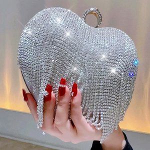 NWT Sparkling Bling Swarovski Crystal Rhinestone Heart Purse: Silver Gol…